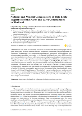 Nutrient and Mineral Compositions of Wild Leafy Vegetables of the Karen and Lawa Communities in Thailand