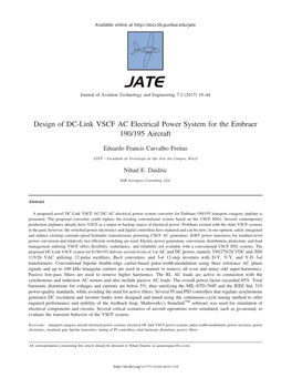 Design of DC-Link VSCF AC Electrical Power System for the Embraer 190/195 Aircraft