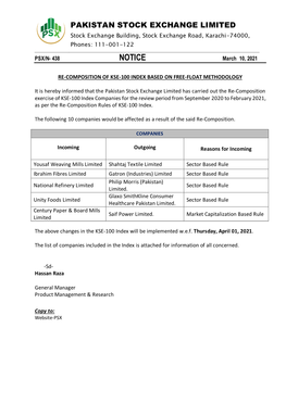 Recomposition of KSE-100 Index