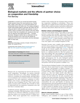 Biological Markets and the Effects of Partner Choice on Cooperation And