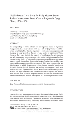 Society Interactions: Water Control Projects in Qing China, 1750–1850