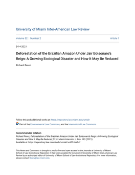 Deforestation of the Brazilian Amazon Under Jair Bolsonaro's Reign: A