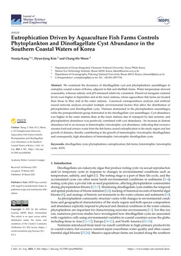 Eutrophication Driven by Aquaculture Fish Farms Controls Phytoplankton and Dinoﬂagellate Cyst Abundance in the Southern Coastal Waters of Korea