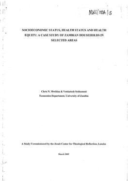 Socioeconomic Status, Health Status and Health Equity: a Case Study of Zambian Households in Selected Areas