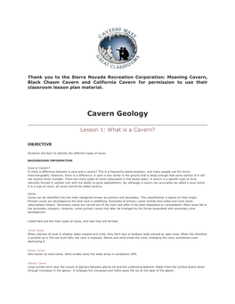 Cavern Geology Lesson Plan 1