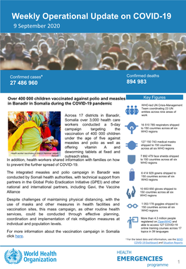 Weekly Operational Update on COVID-19 9 September 2020