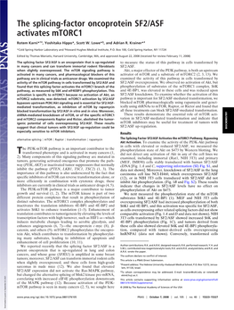 The Splicing-Factor Oncoprotein SF2/ASF Activates Mtorc1