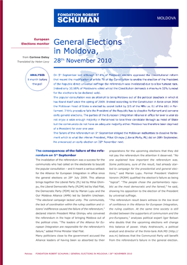 General Elections in Moldova, from Corinne Deloy Th Translated by Helen Levy 28 November 2010