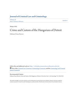 Crime and Custom of the Hungarians of Detroit Erdmann Doane Beynon