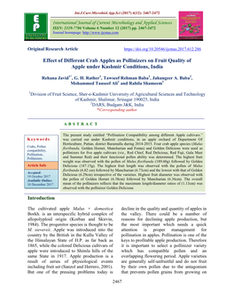 Effect of Different Crab Apples As Pollinizers on Fruit Quality of Apple Under Kashmir Conditions, India