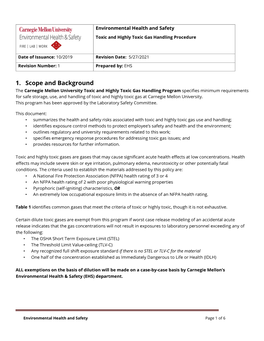 Toxic and Highly Toxic Gas Handling Procedure