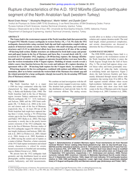 Earthquake Segment of the North Anatolian Fault (Western Turkey)