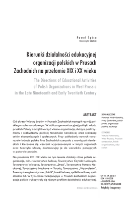 Kierunki Działalności Edukacyjnej Organizacji Polskich W Prusach