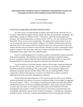 Approaching Study of Political Culture in Afghanistan with Institutional Analysis and Development (IAD) & Social-Ecological Systems (SES) Frameworks