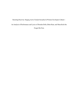 Resisting Passivity: Staging Active Female Sexuality in Weimer Era Inspire Cabaret – an Analysis of Performance and Lyrics Of