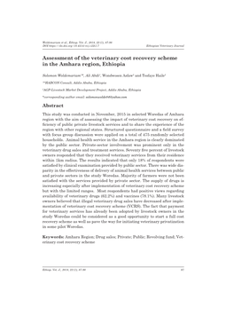 Assessment of the Veterinary Cost Recovery Scheme in the Amhara Region, Ethiopia