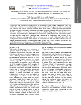 Growth Responses of Two Cultivated Okra Species (Abelmoschus Caillei (A