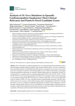 Analysis of De Novo Mutations in Sporadic Cardiomyopathies Emphasizes Their Clinical Relevance and Points to Novel Candidate Genes