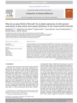 Why Do You Play World of Warcraft? an In-Depth Exploration of Self-Reported Motivations to Play Online and In-Game Behaviours In