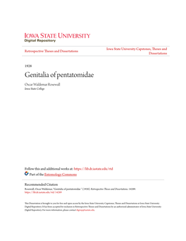 Genitalia of Pentatomidae Oscar Waldemar Rosewall Iowa State College