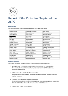 Report of the Victorian Chapter of the ASPG