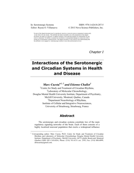 Interactions of the Serotonergic and Circadian Systems in Health and Disease