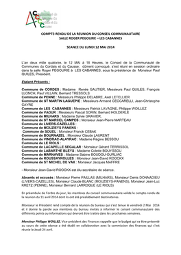 Compte-Rendu De La Reunion Du Conseil Communautaire Salle Roger Pegourie – Les Cabannes