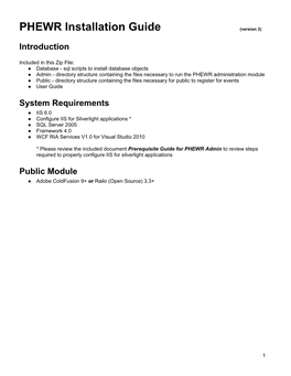 PHEWR Installation Guide (Version 3)