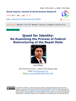 Quest for Identity: Re-Examining the Process of Federal Restructuring of the Nepali State