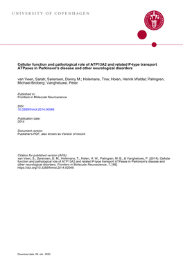 Cellular Function and Pathological Role of ATP13A2 and Related P-Type Transport Atpases in Parkinson's Disease and Other Neurological Disorders