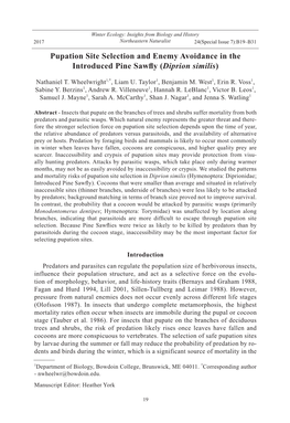 Pupation Site Selection and Enemy Avoidance in the Introduced Pine Sawfly (Diprion Similis)