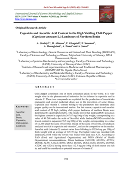 Capsaicin and Ascorbic Acid Content in the High Yielding Chili Pepper (Capsicum Annuum L.) Landraces of Northern Benin