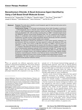 Benzethonium Chloride: a Novel Anticancer Agent Identified by Using a Cell-Based Small-Molecule Screen Kenneth W