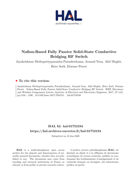 Nafion-Based Fully Passive Solid-State Conductive Bridging RF