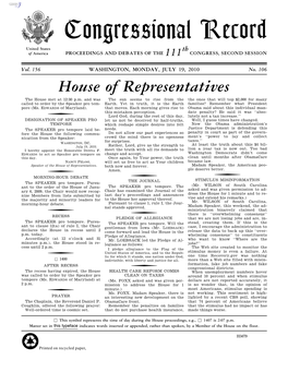 Congressional Record United States Th of America PROCEEDINGS and DEBATES of the 111 CONGRESS, SECOND SESSION