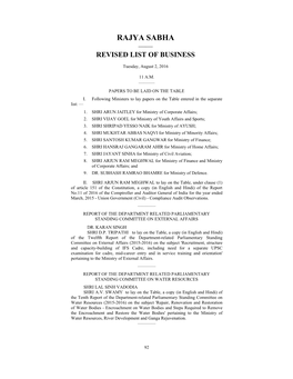 Rajya Sabha —— Revised List of Business