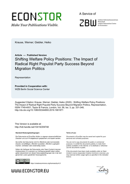 Shifting Welfare Policy Positions: the Impact of Radical Right Populist Party Success Beyond Migration Politics