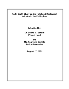 Hotel and Restaurant Industry in the Philippines