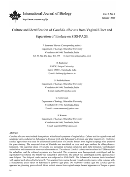 Candida Albicans from Vaginal Ulcer and Separation of Enolase on SDS-PAGE