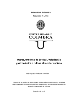 Ostras, Um Fruto De Setúbal. Valorização Gastronómica E Cultura Alimentar Do Sado