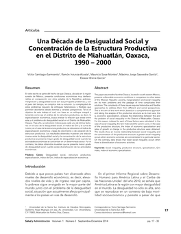 Una Década De Desigualdad Social Y Concentración De La Estructura Productiva En El Distrito De Miahuatlán, Oaxaca, 1990 – 2000