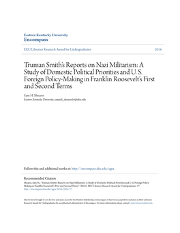 A Study of Domestic Political Priorities and U. S. Foreign Policy-Making in Franklin Roosevelt’S First and Second Terms Sam H