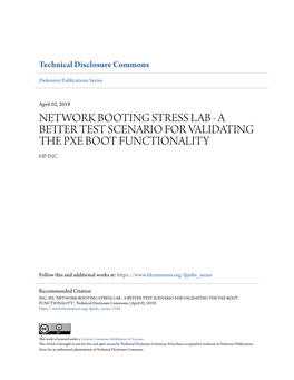 Network Booting Stress Lab - a Better Test Scenario for Validating the Pxe Boot Functionality Hp Inc