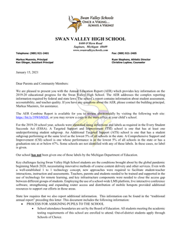 SWAN VALLEY HIGH SCHOOL 8400 O’Hern Road Saginaw, Michigan 48609 Telephone: (989) 921-2401 Fax: (989) 921-2405