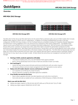 Quickspecs HPE MSA 2042 SAN Storage Overview