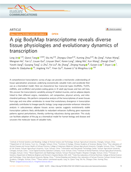 A Pig Bodymap Transcriptome Reveals Diverse Tissue Physiologies And