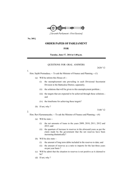 Order Paper of Parliament