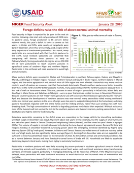 NIGER Food Security Alert January 28, 2010 Forage Deficits Raise the Risk of Above-Normal Animal Mortality