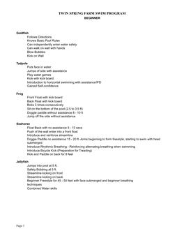 Swim Program Outline