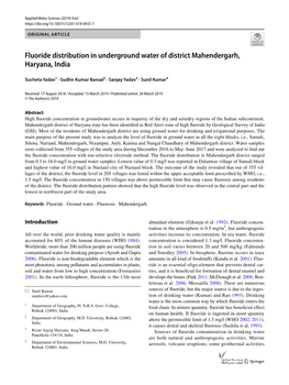 Fluoride Distribution in Underground Water of District Mahendergarh, Haryana, India